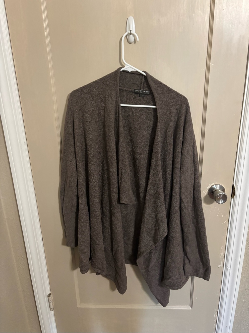 Barefoot Dreams Taupe Open-Front Draped Cardigan